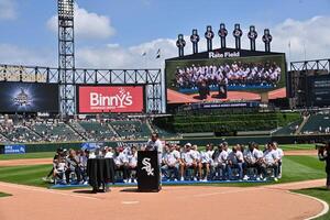 The 2005 World Series Chicago White Sox are honored prior to a game against the Cleveland Guardians at Rate Field. editorial_image