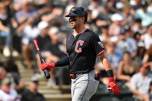Cleveland Guardians right fielder Nolan Jones (22) reacts after striking out during the third inning against the Chicago White Sox at Rate Field. editorial_image