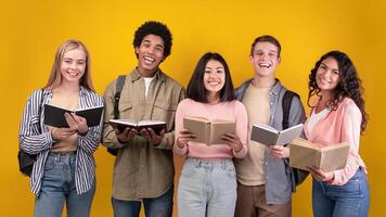 Students reading books together photo