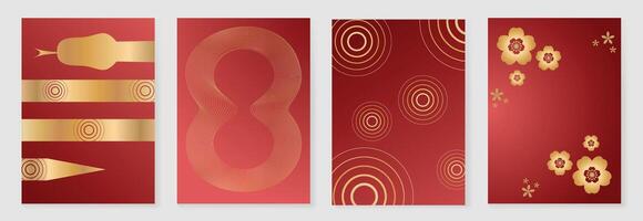 Chinese New Year hongbao red envelope design . Collection of Chinese festival with lantern, flower, snake. Elegant oriental illustration for angpao, cover, website, calendar, ads. vector