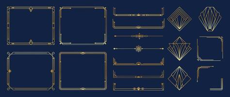 Collection of geometric art deco ornament. Luxury golden decorative elements. vector