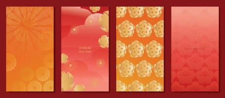 Hongbao red envelope design . Collection of Chinese festival with flower, wave, coin, firework. vector