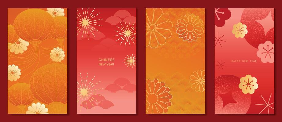 Hongbao isolated elements. Asian festive envelope with intricate floral ornament, flowers.