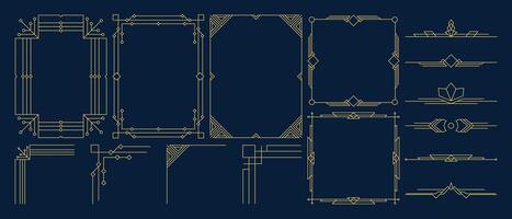 Collection of geometric art deco ornament . Luxury golden decorative elements with different line, frame, header, divider, border. Set of elegant design suitable for card, invitation, poster. vector