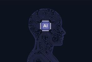 AI chip on a head-shaped circuit Concept background. vector