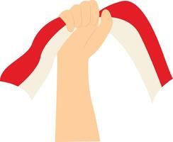 Hand Holding Indonesian Flag in Cartoon Design. vector