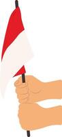 Hands Holding Indonesian Flag in Flat Design. vector