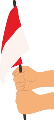 Hands Holding Indonesian Flag in Flat Design.