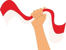 Hands Holding Indonesian Flag Isolated on White Background. vector