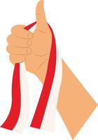 Hands Holding Indonesian Flag on White Background vector
