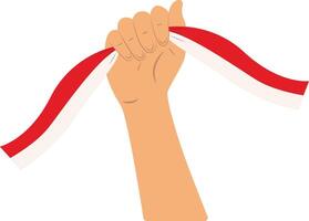 Hands Holding Indonesian Flag on White Background. vector