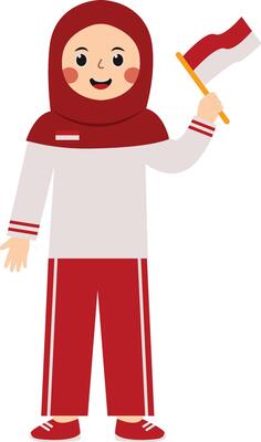 Woman Hijab Holding Flag Indonesian. Illustration with Cartoon Design