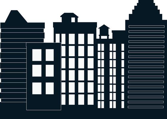 Cityscape Silhouette on White Background.