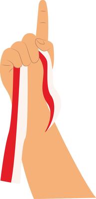 Hands Holding Indonesian Flag, Isolated on White Background.