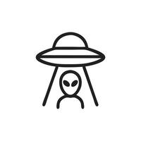 Flying saucer icon simple alien abducted by a ufos glowing beam. vector