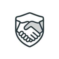 Trust agreement icon handshake inside a protective shield symbolizes secure partnerships. vector