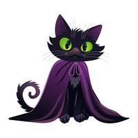 An adorable Halloween Cat in a dazzling purple cape eagerly awaits your attention vector