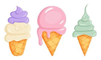 Enjoy a delightful selection of delicious ice cream cones available in various flavors vector