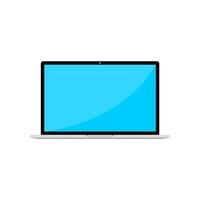 Modern flat laptop with blank blue screen. Notebook computer icon in minimal style and clean design vector