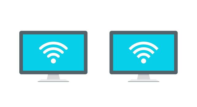 plano computadora monitor con Wifi icono. Internet conexión y inalámbrico red símbolo vector