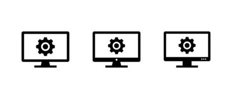 Computer monitor with gear icon. System configuration and settings symbol vector