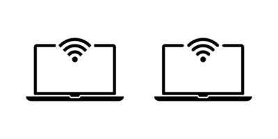 Laptop with WiFi signal icon. Wireless internet on notebook device symbol vector