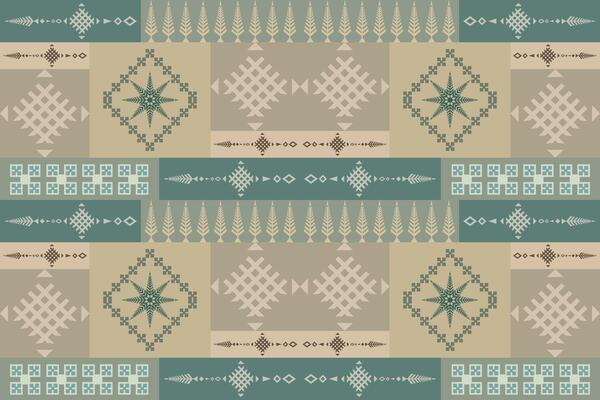 Seamless tribal geometric pattern in green vintage tones. Perfect for fabric, packaging, home decor, and ethnic-inspired design projects.