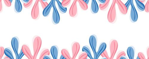 Seamless border with pink and blue marine plants at top and bottom vector