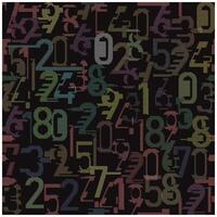 A chaotic arrangement of colorful, stylized numbers against a dark background, creating a visually striking abstract design. vector