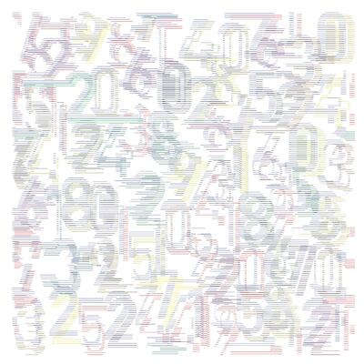 A colorful repeat alphabet print pattern design of various numbers in a striped pattern, creating a visually engaging digital design.
