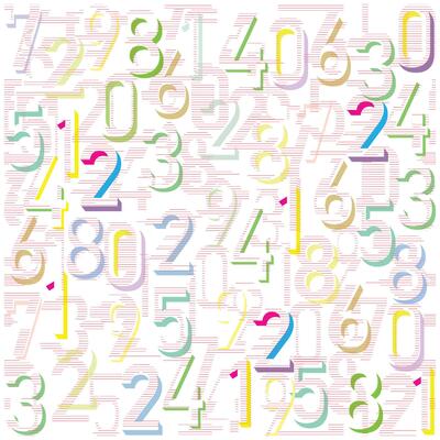 Colorful repeat Number typography print pattern on white background with colorful different numbers on line art effect.