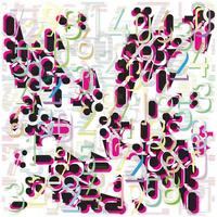 Vibrant repeat text pattern in abstract design with an array of numbers and letters interwoven in a dynamic pattern. vector