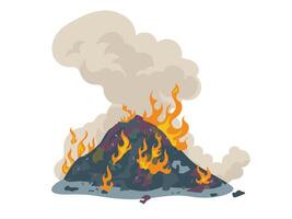 Burning heap of garbage, smoke, pollution, waste vector