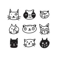 Set of Cute cat head outline illustration vector