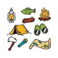 Fun Cartoon of Camping Equipment in the Wild Collection vector