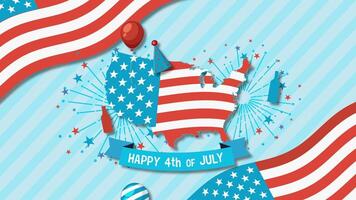 Animated celebration of Independence Day with American flags, fireworks, and festive elements in vibrant colors video