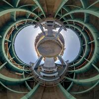 A circular view of a building with a circular structure photo