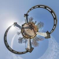 A 360 degree view of a bridge and a park photo