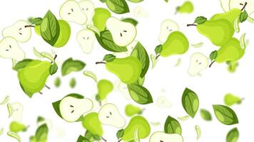 Pears and leaves falling in a white background video