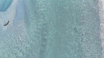 Aerial footage captures the serene, flowing patterns of a river in Glenorchy, New Zealand, with soft lighting and tranquil hues video