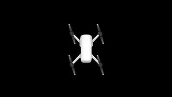 Animation of a drone rotating smoothly on a black background, highlighting movement and design in a 35-second sequence video