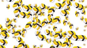 Sushi pieces floating dynamically in white space video