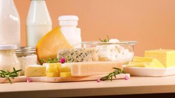 Assorted dairy items on a table video