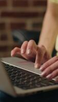 Unknown Caucasian entrepreneur woman hands typing laptop online working freelance keyboard businesswoman female arms fingers use computer office worker student pc website programming business at home video