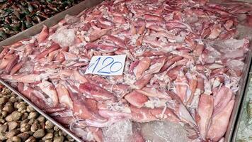 Transition from fish to crabs on ice at market video