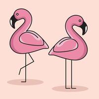 Two cute pink flamingo simple drawing vector
