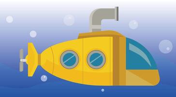 yellow submarine on the seabed illustration vector