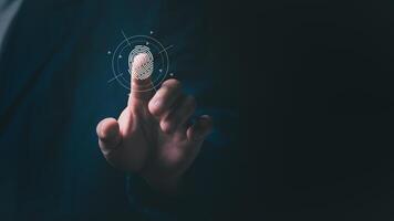 a Protection and encryption of fingerprint data with network technology for security. To protect against crimes, hackers, and everyday online attacks, technology, and data security. authentication photo