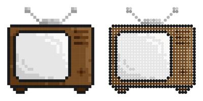 Pixel icon. Old wooden TV with antenna. Vintage TV. World Television Day 21 November. Simple retro game isolated on white background vector