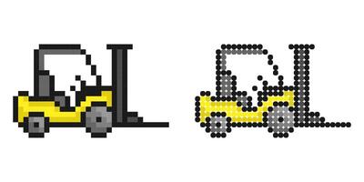 Pixel icon. Forklift to move goods around the warehouse. Transport for unloading and vector